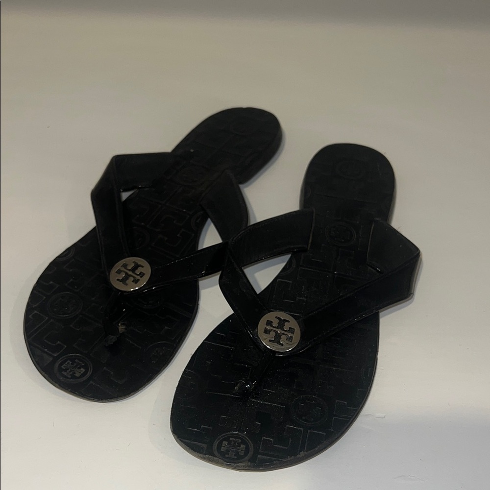 TORY BURCH BLACK  SANDAL WITH T LOGO SIZE 8🩶🖤
